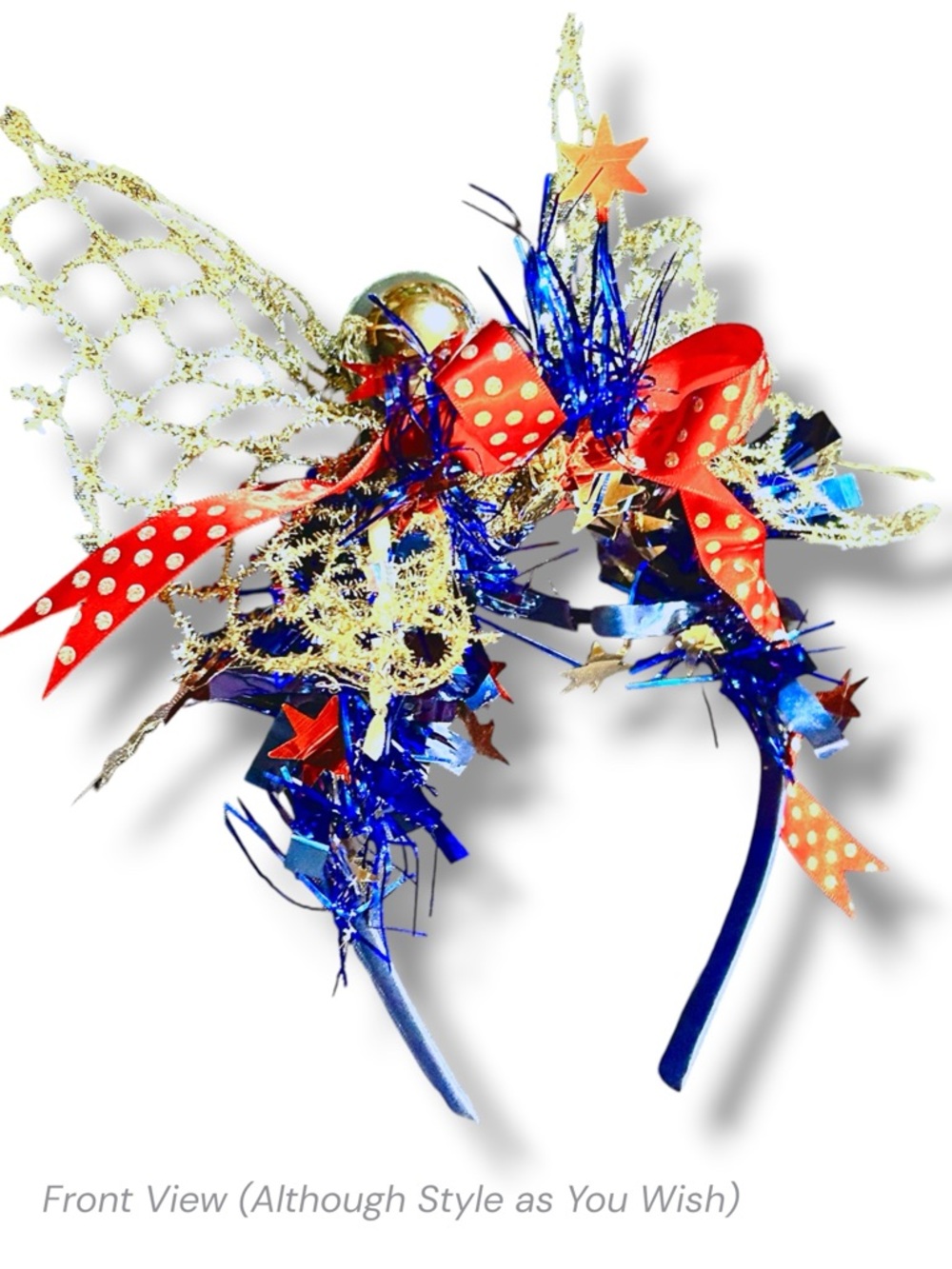 Red White Blue Stars Ribbon Statement Hair Piece Headband Cheer Artisan Made OS